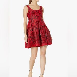 Taylor Red and Black sequin fit and flare dress Size 6